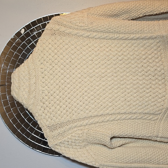 Aran Merino Wool Chunky Fisherman Knit Double Collar Cardigan Coat Sweater NWOT - Picture 8 of 14